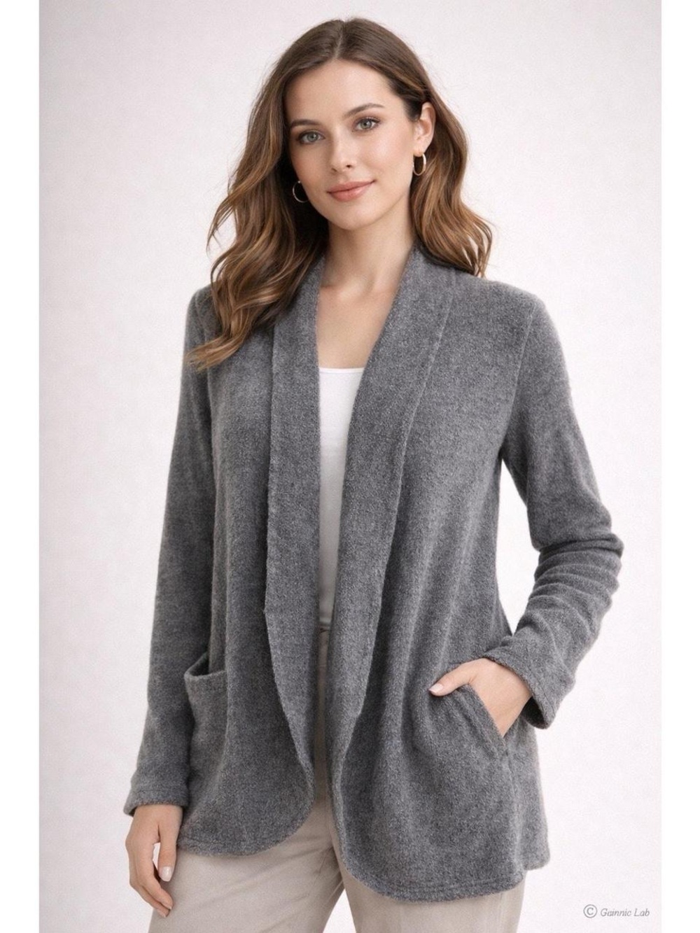 Barefoot Dreams CozyChic Lite 452 Open Front Cardigan Carbon - L/XL